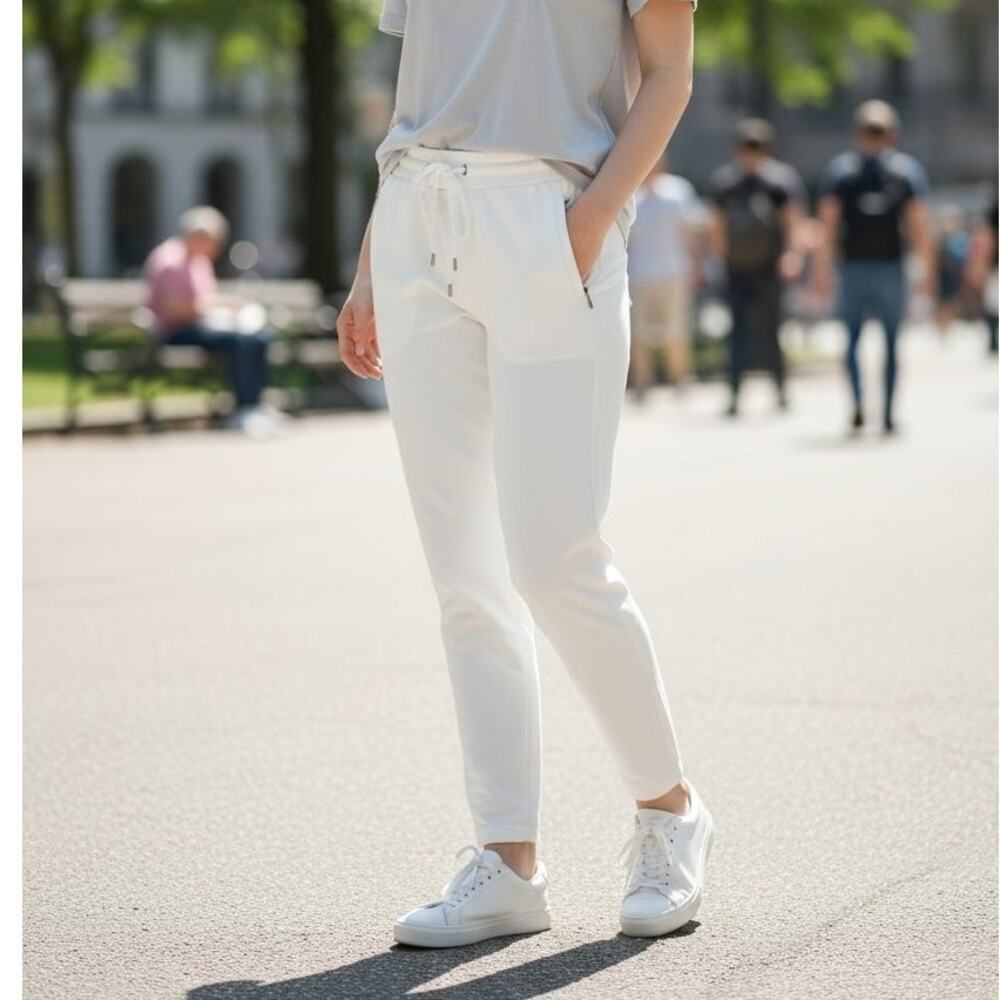 SARAH PACINI Tapered Pants Jersey Womens Size XS Off White